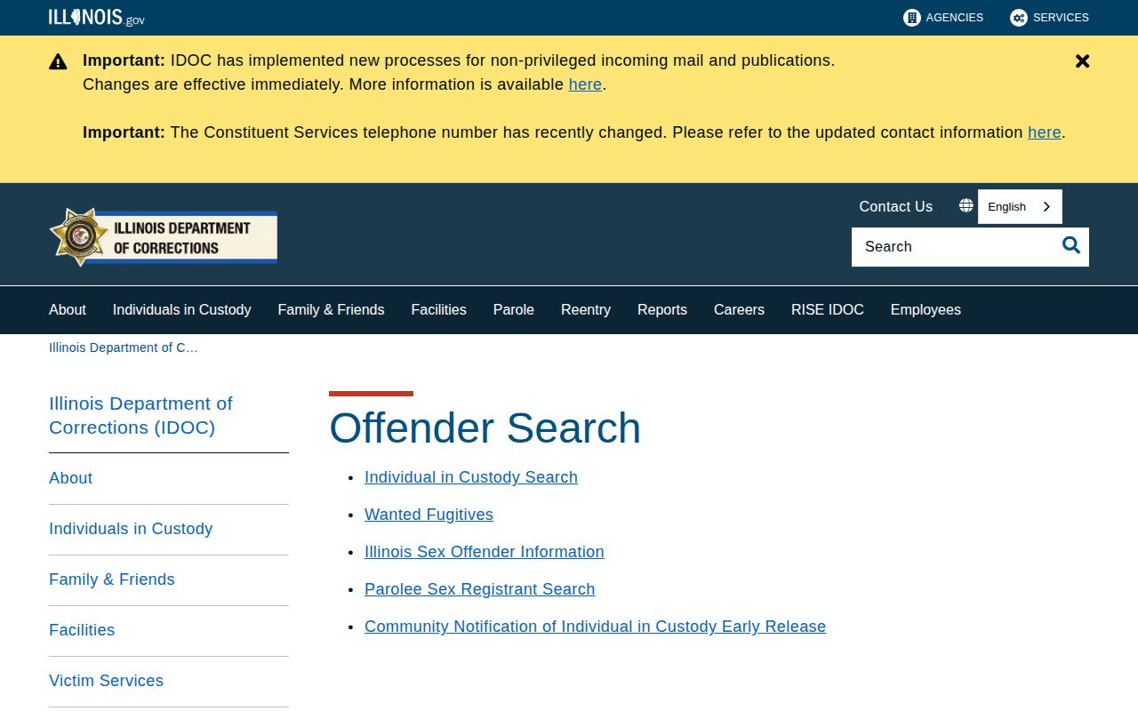 Sangamon County state-custody lookup through the Illinois Department of Corrections offender search