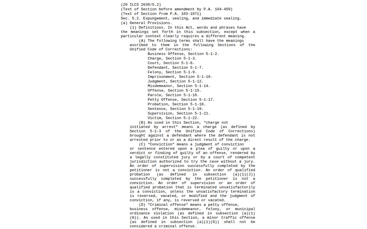 Sangamon County expungement and sealing statute reference for booking records